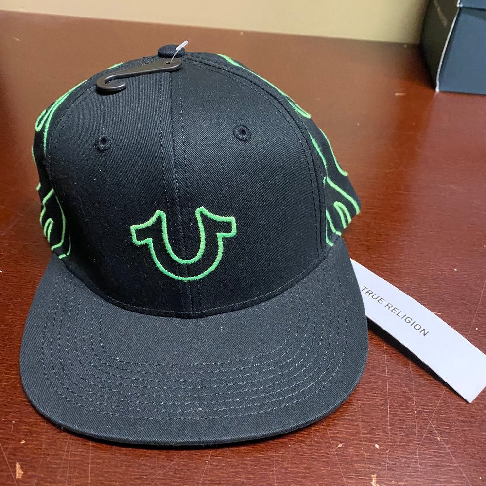 True Religion Unisex Black Green Classic Embroidered Adjustable Cap Hat One Size